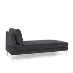 Chaise longue en tissu contemporaine, pieds en fer argentés, coussin de dossier, ivoire/noir/gris, pour 1 personne