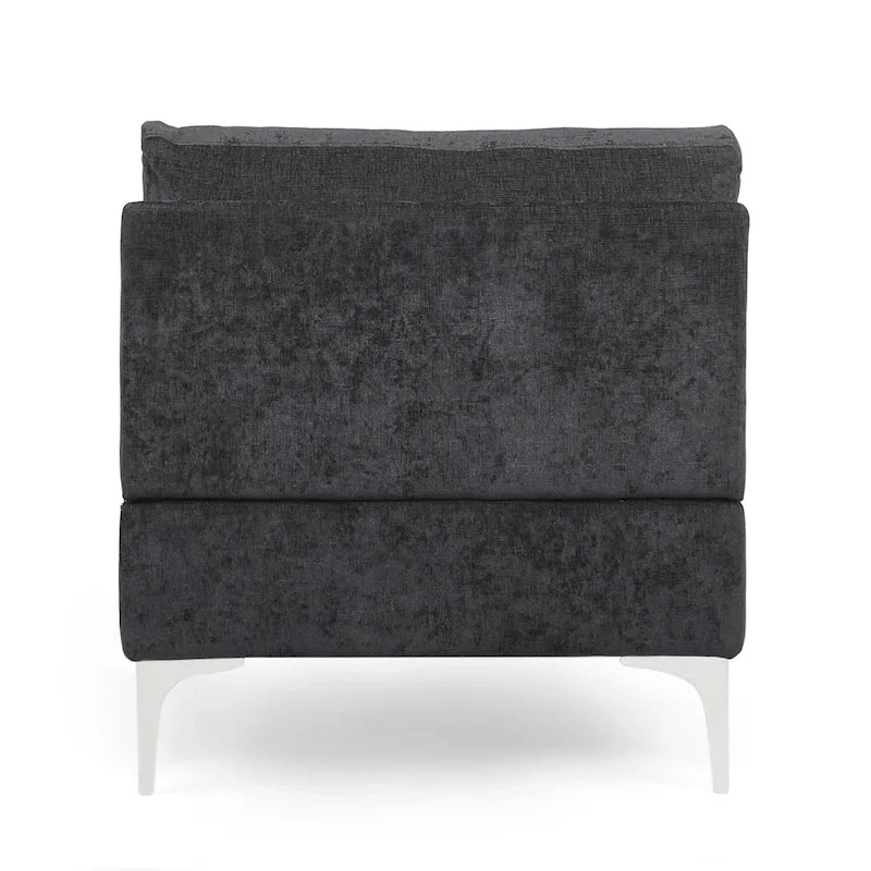 Chaise longue en tissu contemporaine, pieds en fer argentés, coussin de dossier, ivoire/noir/gris, pour 1 personne