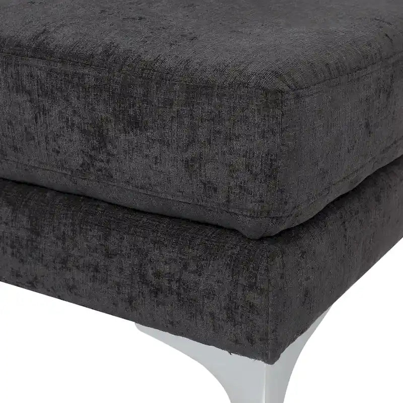 Chaise longue en tissu contemporaine, pieds en fer argentés, coussin de dossier, ivoire/noir/gris, pour 1 personne