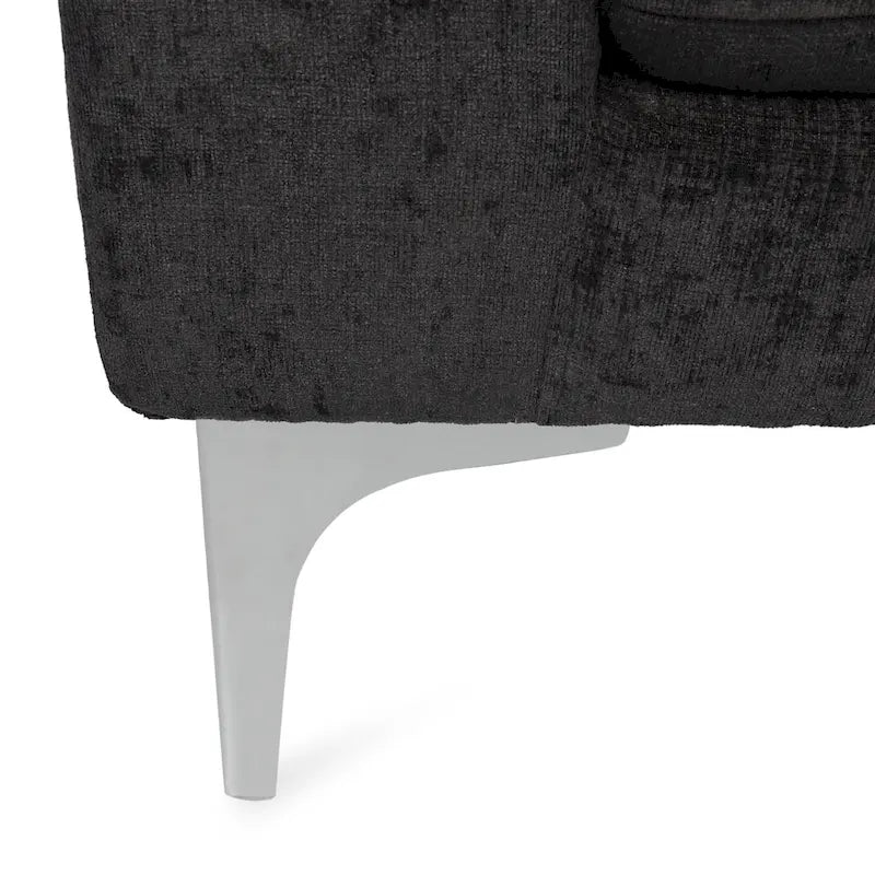 Chaise longue en tissu contemporaine, pieds en fer argentés, coussin de dossier, ivoire/noir/gris, pour 1 personne