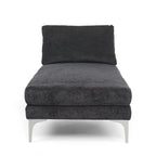 Chaise longue en tissu contemporaine, pieds en fer argentés, coussin de dossier, ivoire/noir/gris, pour 1 personne