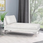 Chaise longue en tissu contemporaine, pieds en fer argentés, coussin de dossier, ivoire/noir/gris, pour 1 personne