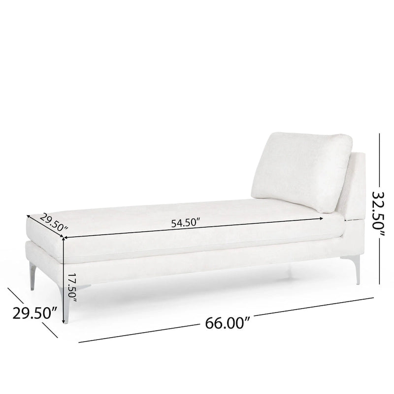 Chaise longue en tissu contemporaine, pieds en fer argentés, coussin de dossier, ivoire/noir/gris, pour 1 personne