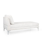 Chaise longue en tissu contemporaine, pieds en fer argentés, coussin de dossier, ivoire/noir/gris, pour 1 personne