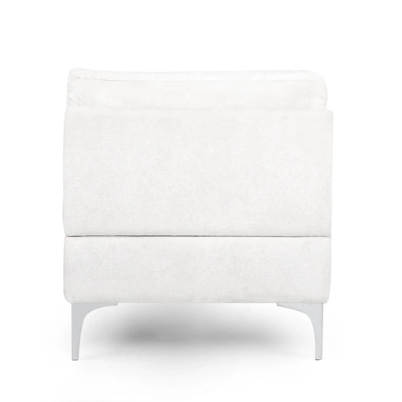 Chaise longue en tissu contemporaine, pieds en fer argentés, coussin de dossier, ivoire/noir/gris, pour 1 personne