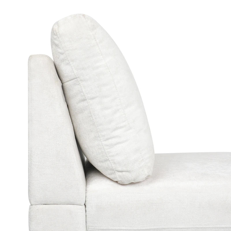Chaise longue en tissu contemporaine, pieds en fer argentés, coussin de dossier, ivoire/noir/gris, pour 1 personne