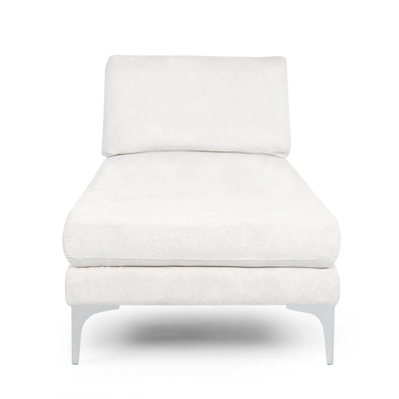 Chaise longue en tissu contemporaine, pieds en fer argentés, coussin de dossier, ivoire/noir/gris, pour 1 personne