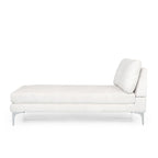 Chaise longue en tissu contemporaine, pieds en fer argentés, coussin de dossier, ivoire/noir/gris, pour 1 personne