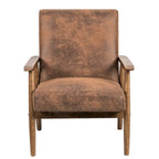 Fauteuil, style Mid-Century, revêtement microfibre aspect cuir, accoudoirs en bois massif en forme de A, pieds coniques, coussin en mousse, camel clair / gris / marron foncé / marron clair / marron, pour 1 personne