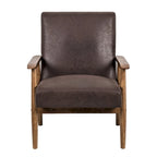 Fauteuil, style Mid-Century, revêtement microfibre aspect cuir, accoudoirs en bois massif en forme de A, pieds coniques, coussin en mousse, camel clair / gris / marron foncé / marron clair / marron, pour 1 personne