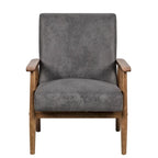 Fauteuil, style Mid-Century, revêtement microfibre aspect cuir, accoudoirs en bois massif en forme de A, pieds coniques, coussin en mousse, camel clair / gris / marron foncé / marron clair / marron, pour 1 personne