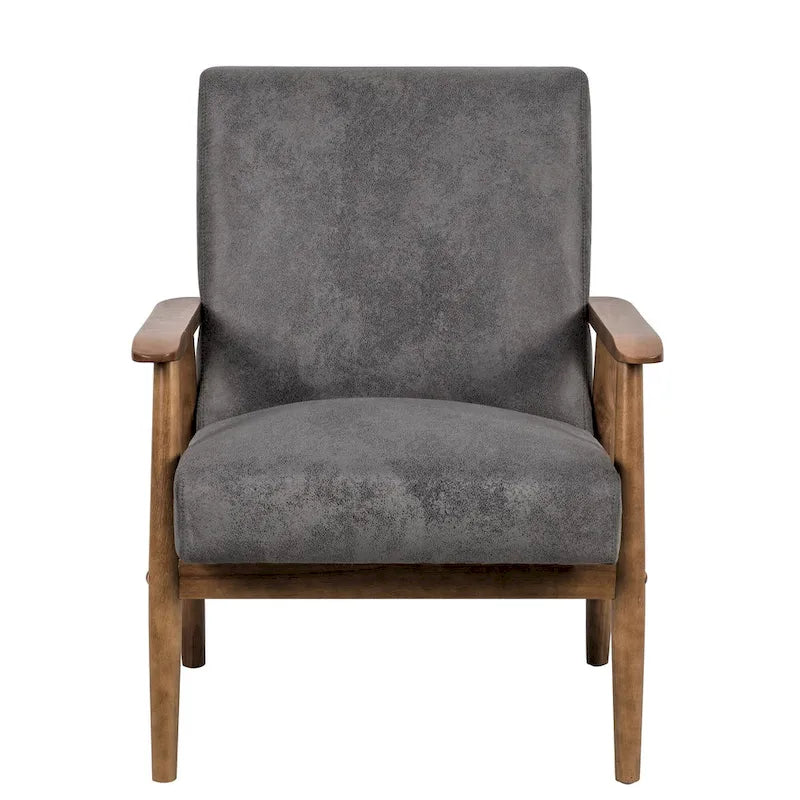 Fauteuil, style Mid-Century, revêtement microfibre aspect cuir, accoudoirs en bois massif en forme de A, pieds coniques, coussin en mousse, camel clair / gris / marron foncé / marron clair / marron, pour 1 personne