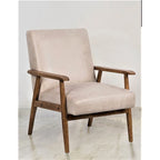 Fauteuil, style Mid-Century, revêtement microfibre aspect cuir, accoudoirs en bois massif en forme de A, pieds coniques, coussin en mousse, camel clair / gris / marron foncé / marron clair / marron, pour 1 personne