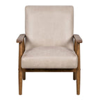 Fauteuil, style Mid-Century, revêtement microfibre aspect cuir, accoudoirs en bois massif en forme de A, pieds coniques, coussin en mousse, camel clair / gris / marron foncé / marron clair / marron, pour 1 personne