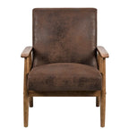 Fauteuil, style Mid-Century, revêtement microfibre aspect cuir, accoudoirs en bois massif en forme de A, pieds coniques, coussin en mousse, camel clair / gris / marron foncé / marron clair / marron, pour 1 personne