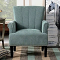 Fauteuil d'appoint, dossier capitonné, accoudoirs roulés, assise à ressorts ondulés, polyester antitache, pieds carrés coniques, vert / bleu / crème, 1 personne