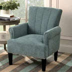 Fauteuil d'appoint, dossier capitonné, accoudoirs roulés, assise à ressorts ondulés, polyester antitache, pieds carrés coniques, vert / bleu / crème, 1 personne