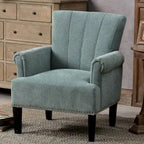 Fauteuil d'appoint, dossier capitonné, accoudoirs roulés, assise à ressorts ondulés, polyester antitache, pieds carrés coniques, vert / bleu / crème, 1 personne