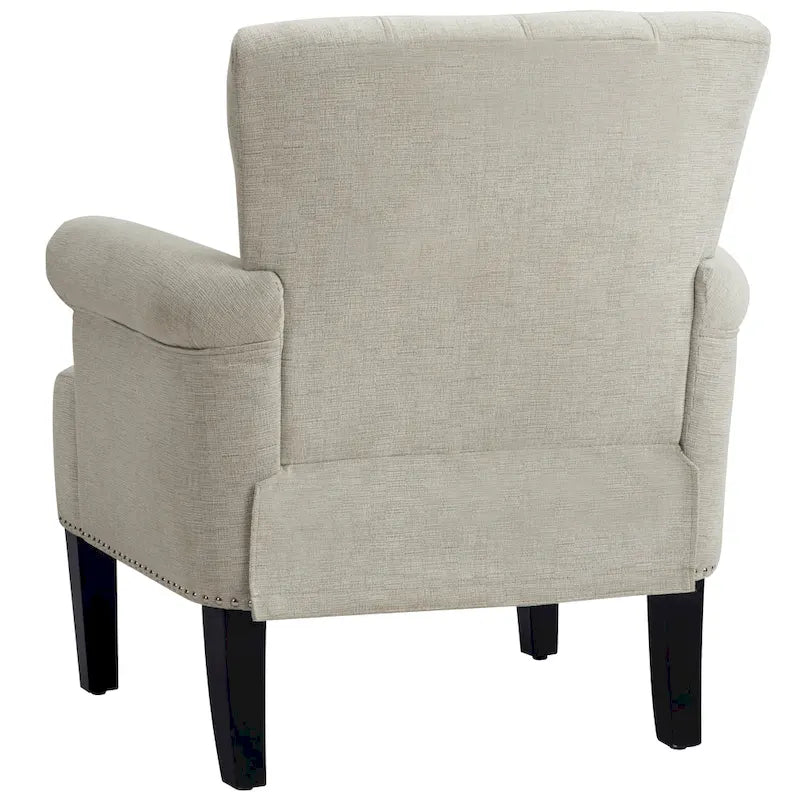 Fauteuil d'appoint, dossier capitonné, accoudoirs roulés, assise à ressorts ondulés, polyester antitache, pieds carrés coniques, vert / bleu / crème, 1 personne