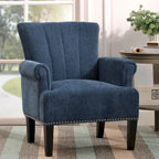 Fauteuil d'appoint, dossier capitonné, accoudoirs roulés, assise à ressorts ondulés, polyester antitache, pieds carrés coniques, vert / bleu / crème, 1 personne