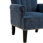 Fauteuil d'appoint, dossier capitonné, accoudoirs roulés, assise à ressorts ondulés, polyester antitache, pieds carrés coniques, vert / bleu / crème, 1 personne