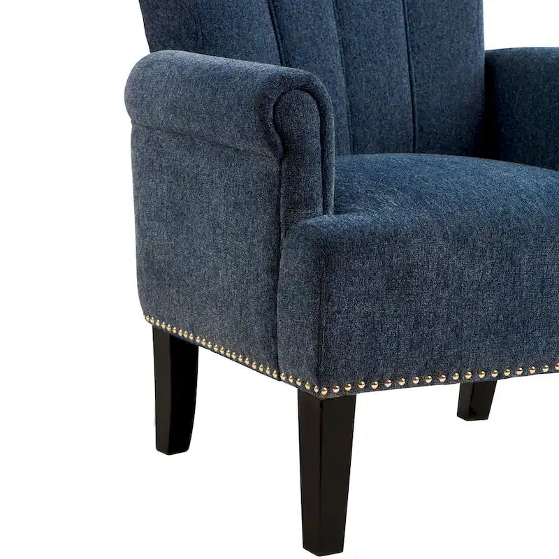 Fauteuil d'appoint, dossier capitonné, accoudoirs roulés, assise à ressorts ondulés, polyester antitache, pieds carrés coniques, vert / bleu / crème, 1 personne