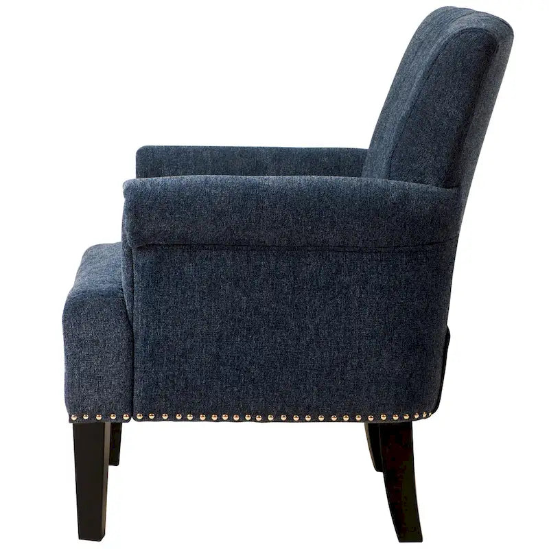 Fauteuil d'appoint, dossier capitonné, accoudoirs roulés, assise à ressorts ondulés, polyester antitache, pieds carrés coniques, vert / bleu / crème, 1 personne
