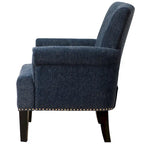 Fauteuil d'appoint, dossier capitonné, accoudoirs roulés, assise à ressorts ondulés, polyester antitache, pieds carrés coniques, vert / bleu / crème, 1 personne