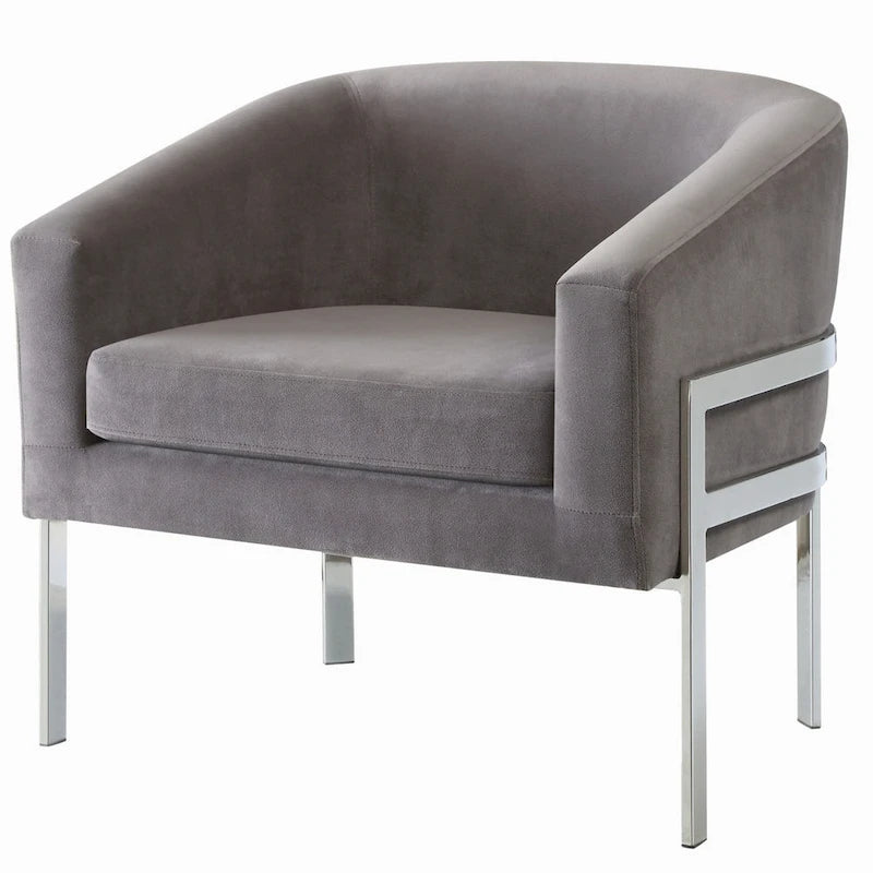 Fauteuil d'appoint, dossier incurvé, accoudoirs droits, revêtement velours, pieds en métal chromé, noir / blanc / gris, pour 1 personne