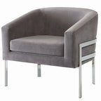 Fauteuil d'appoint, dossier incurvé, accoudoirs droits, revêtement velours, pieds en métal chromé, noir / blanc / gris, pour 1 personne