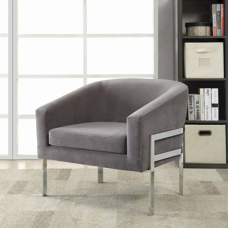 Fauteuil d'appoint, dossier incurvé, accoudoirs droits, revêtement velours, pieds en métal chromé, noir / blanc / gris, pour 1 personne