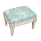Repose-pieds, Revêtement en lin imprimé coquillages, Cadre en bois, Finition antique, Style côtier, Bleu / Marron / Vert, Utilisation 1 personne