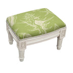 Repose-pieds, Revêtement en lin imprimé coquillages, Cadre en bois, Finition antique, Style côtier, Bleu / Marron / Vert, Utilisation 1 personne