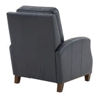Fauteuil inclinable à pousser, simili cuir, accoudoirs demi-ronds, clous décoratifs, pieds en bois fuselés, mousse haute densité, marron selle / bleu nuit, 1 place