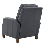 Fauteuil inclinable à pousser, simili cuir, accoudoirs demi-ronds, clous décoratifs, pieds en bois fuselés, mousse haute densité, marron selle / bleu nuit, 1 place