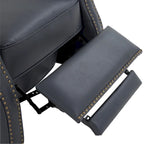 Fauteuil inclinable à pousser, simili cuir, accoudoirs demi-ronds, clous décoratifs, pieds en bois fuselés, mousse haute densité, marron selle / bleu nuit, 1 place