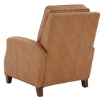 Fauteuil inclinable à pousser, simili cuir, accoudoirs demi-ronds, clous décoratifs, pieds en bois fuselés, mousse haute densité, marron selle / bleu nuit, 1 place