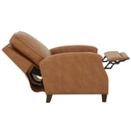 Fauteuil inclinable à pousser, simili cuir, accoudoirs demi-ronds, clous décoratifs, pieds en bois fuselés, mousse haute densité, marron selle / bleu nuit, 1 place