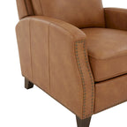 Fauteuil inclinable à pousser, simili cuir, accoudoirs demi-ronds, clous décoratifs, pieds en bois fuselés, mousse haute densité, marron selle / bleu nuit, 1 place