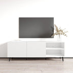 Meuble TV de 150 cm, style moderne, finition mate, convient aux téléviseurs jusqu'à 65 pouces, blanc/noir, utilisation par 1 personne
