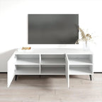 Meuble TV de 150 cm, style moderne, finition mate, convient aux téléviseurs jusqu'à 65 pouces, blanc/noir, utilisation par 1 personne