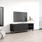 Meuble TV de 150 cm, style moderne, finition mate, convient aux téléviseurs jusqu'à 65 pouces, blanc/noir, utilisation par 1 personne