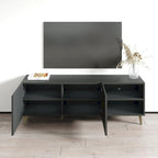 Meuble TV de 150 cm, style moderne, finition mate, convient aux téléviseurs jusqu'à 65 pouces, blanc/noir, utilisation par 1 personne