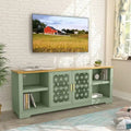 Meuble TV avec portes battantes florales, étagère réglable, convient aux téléviseurs jusqu'à 82 pouces, vert/gris, utilisation par 1 personne