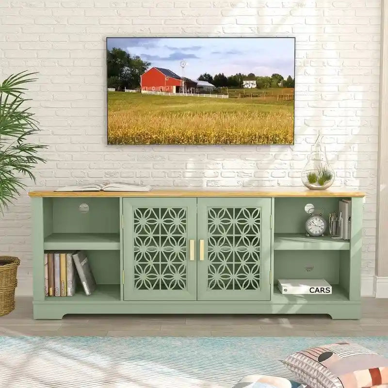 70 in. Decorative Floral Door TV Stand for Tvs up to 82 in.