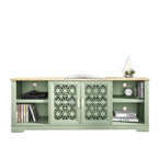 Meuble TV avec portes battantes florales, étagère réglable, convient aux téléviseurs jusqu'à 82 pouces, vert/gris, utilisation par 1 personne