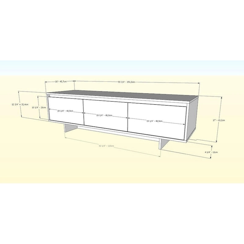 Meuble TV de 60 pouces, 2 portes avec étagères réglables, tiroir central, grain de bois, style scandinave, beige / noyer, utilisation par 1 personne