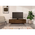 Meuble TV de 60 pouces, 2 portes avec étagères réglables, tiroir central, grain de bois, style scandinave, beige / noyer, utilisation par 1 personne