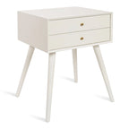 Table de chevet de style Mid-Century, 2 tiroirs, pieds fuselés, bois et bois manufacturé, noyer / blanc / gris / noir, pour 1 personne