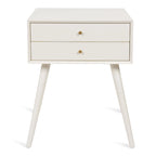 Table de chevet de style Mid-Century, 2 tiroirs, pieds fuselés, bois et bois manufacturé, noyer / blanc / gris / noir, pour 1 personne